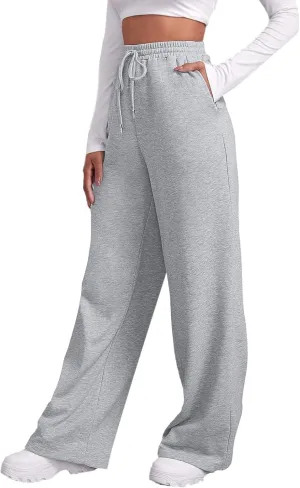 Wide Leg Sweatpants for Women Fleece Lined High Waisted Drawstring Joggers Comfy Lounge Workout Loose Pants with Pocket