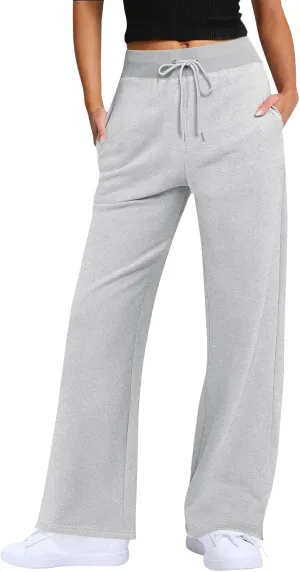 Wide Leg Sweatpants Women Baggy Joggers with Pockets Elastic High Waisted Drawstring Lounge Pants Athletic Ankle Pants