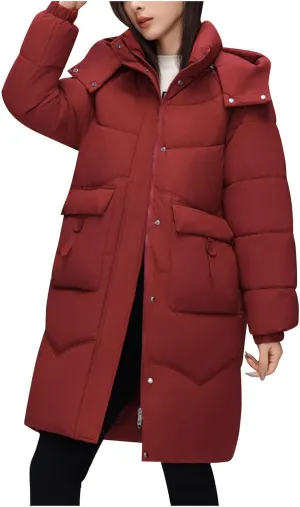 Winter Coats for Women Medium Length Heavyweight Oversized Puffer Jackets Plus Size Down Jackets with Removable Hood