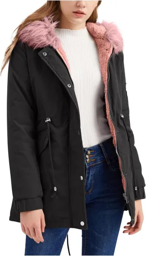 Winter Warm Coats for Women Sherpa Lined Fleece Jacket Coats With Fur Hood Thick Shaggy Warm Hoodie Jacket With Pockets