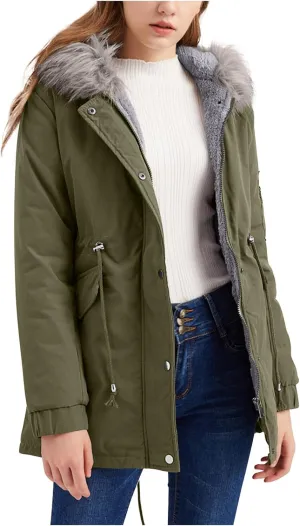 Winter Warm Coats for Women Sherpa Lined Fleece Jacket Coats With Fur Hood Thick Shaggy Warm Hoodie Jacket With Pockets