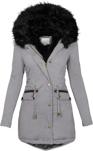with Faux-fur Hood & Collar Wool Jacket with Long Sleeves for Autumn and Casual Quilted Hooded Lightweight Jackets