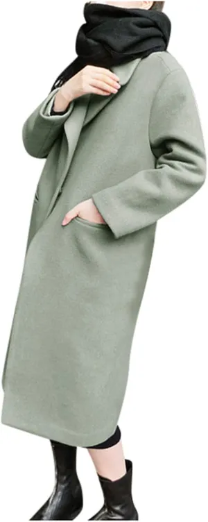 Wkishenl Women Casual Long Sleeve Wool Blend Pea Coat Single-Breasted Lapel Notched Collar Trench Coat Business Long Overcoat
