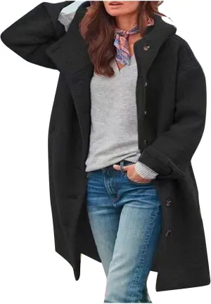 Wkishenl Women's Winter Wool Blend Pea Coat Stand Collar Single Breasted Trench Coat Casual Long Sleeve Overcoat with Pockets