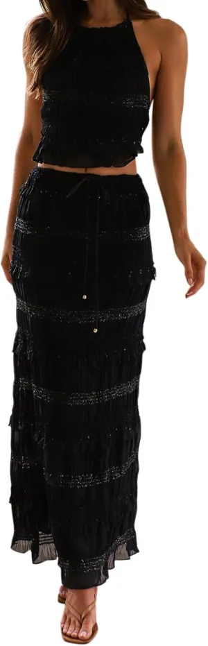 Women 2 Piece Maxi Skirt Sets Sleeveless Backless Tie-Up Tank Top Tiered Ruffle Flowy Long Skirts Y2k Beach Outfits