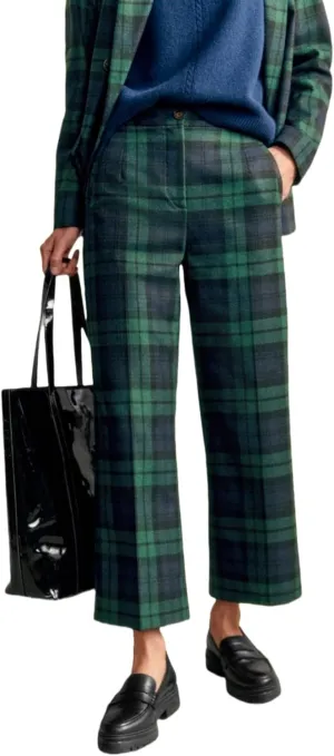 Women Casual Plaid Pants Straight Wide Leg Ankle Pants Tartan Trousers with Pockets
