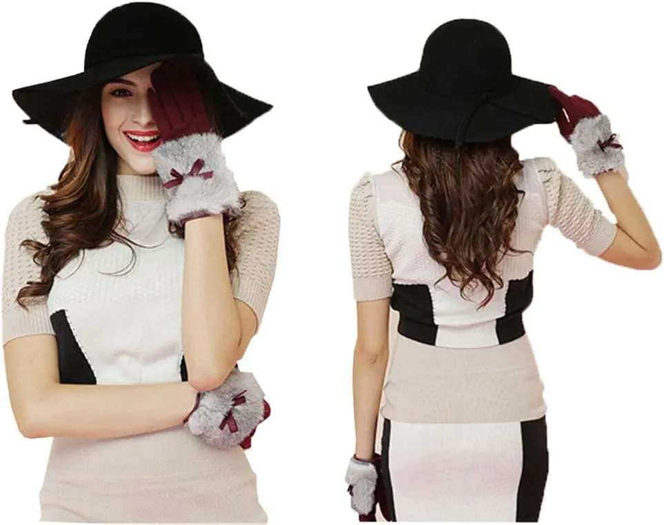 Women's 100% Wool Foldable Wide Brim Retro Fedora Floppy Felt Bowler Hat
