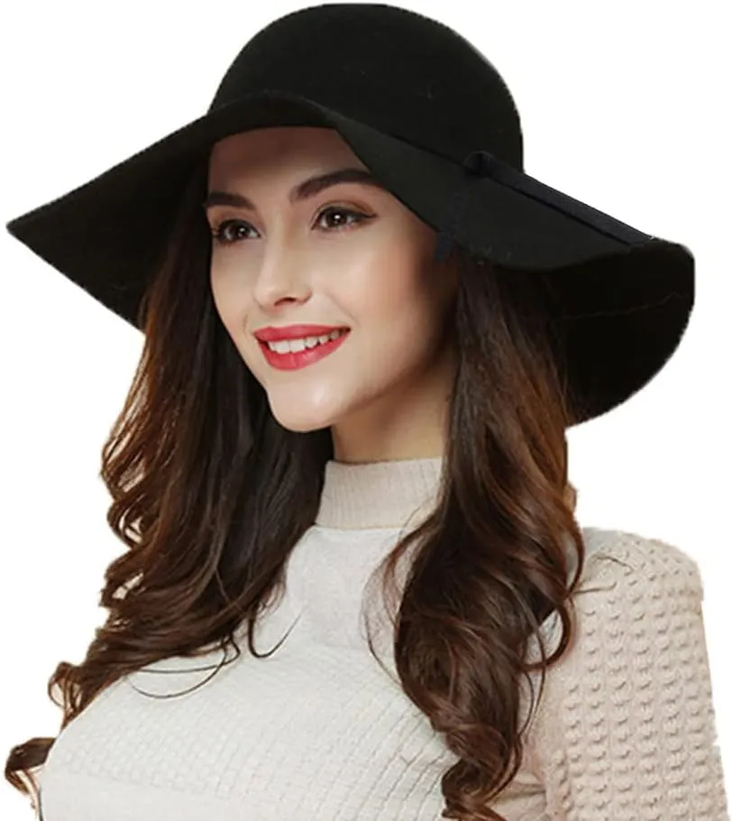 Women's 100% Wool Foldable Wide Brim Retro Fedora Floppy Felt Bowler Hat