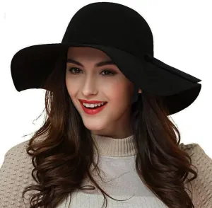 Women's 100% Wool Foldable Wide Brim Retro Fedora Floppy Felt Bowler Hat