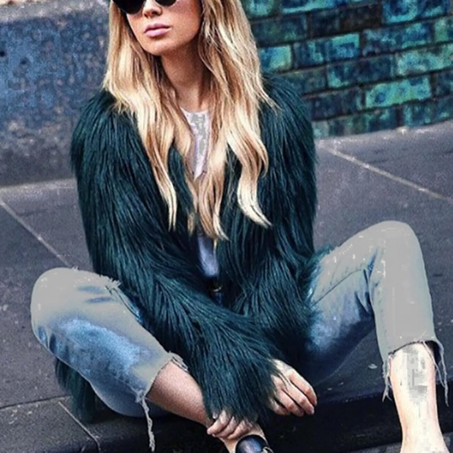 Women's 2024 Winter Coats Fleece Cropped Jacket Long Sleeve Fluffy Warm Coat Short Soft Shaggy Outerwear Fall Cardigan