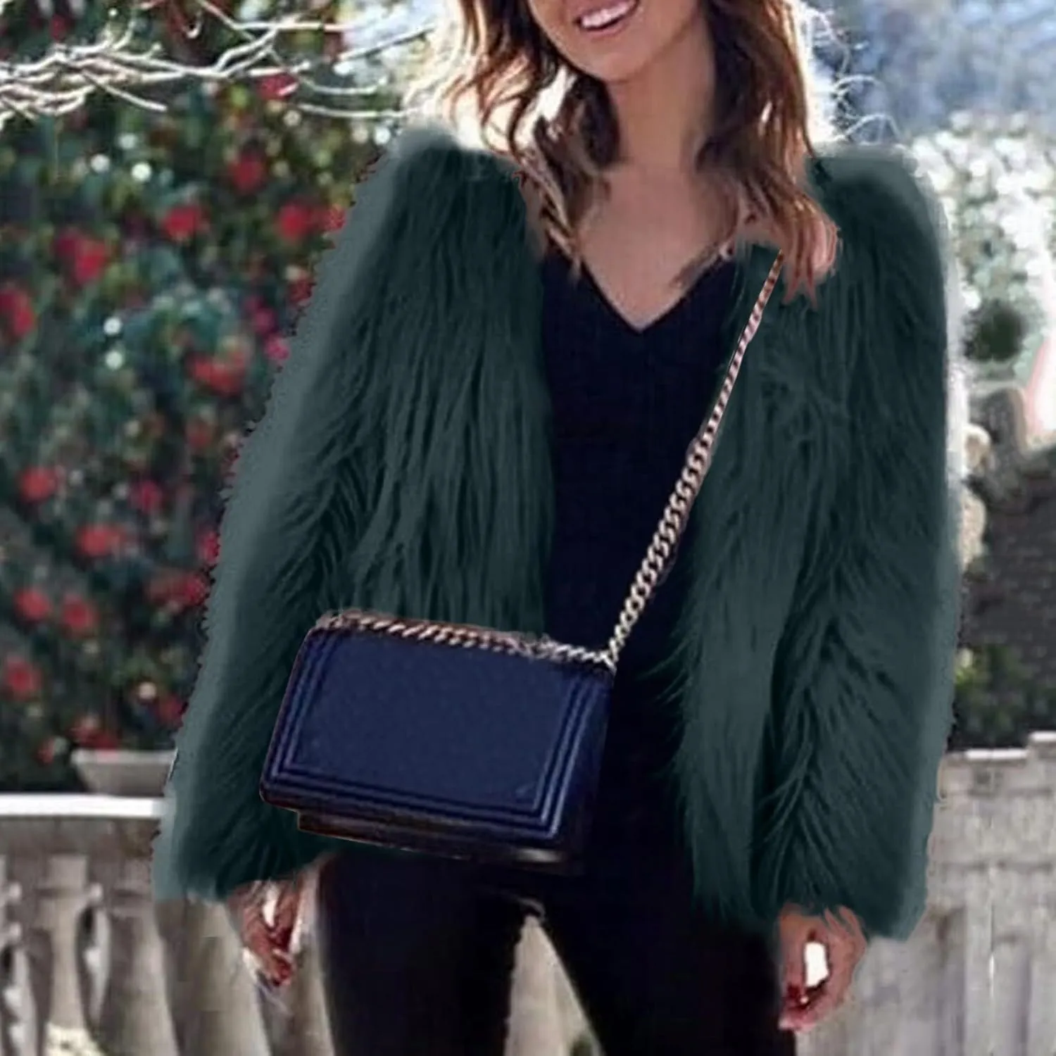 Women's 2024 Winter Coats Fleece Cropped Jacket Long Sleeve Fluffy Warm Coat Short Soft Shaggy Outerwear Fall Cardigan