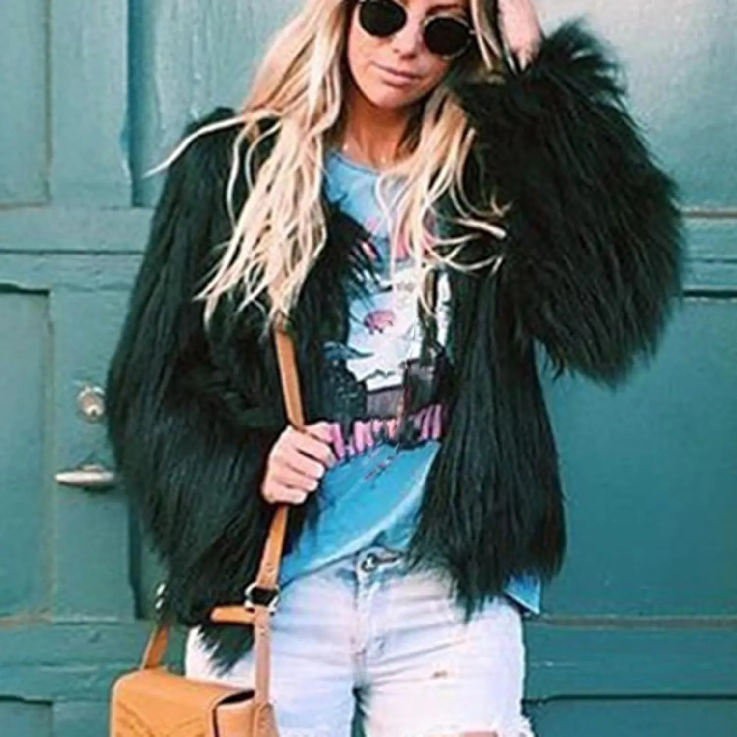 Women's 2024 Winter Coats Fleece Cropped Jacket Long Sleeve Fluffy Warm Coat Short Soft Shaggy Outerwear Fall Cardigan
