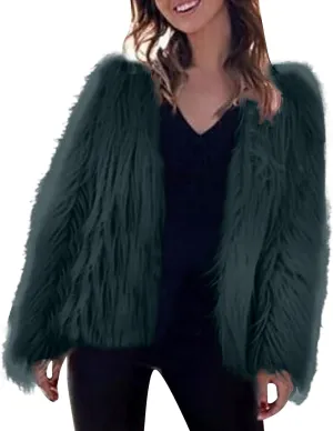 Women's 2024 Winter Coats Fleece Cropped Jacket Long Sleeve Fluffy Warm Coat Short Soft Shaggy Outerwear Fall Cardigan