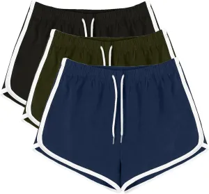 Women's Athletic Shorts Drawstring with Stripes Trim 3-Pack Comfortable Casual Drawstring Casual Yoga Sports Bottoms