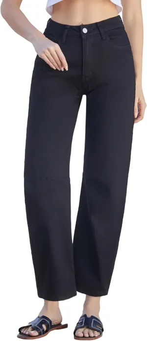 Women’s Barrel Jeans High Waisted Ankle Horseshoe Stretchy Ankle Denim Pants