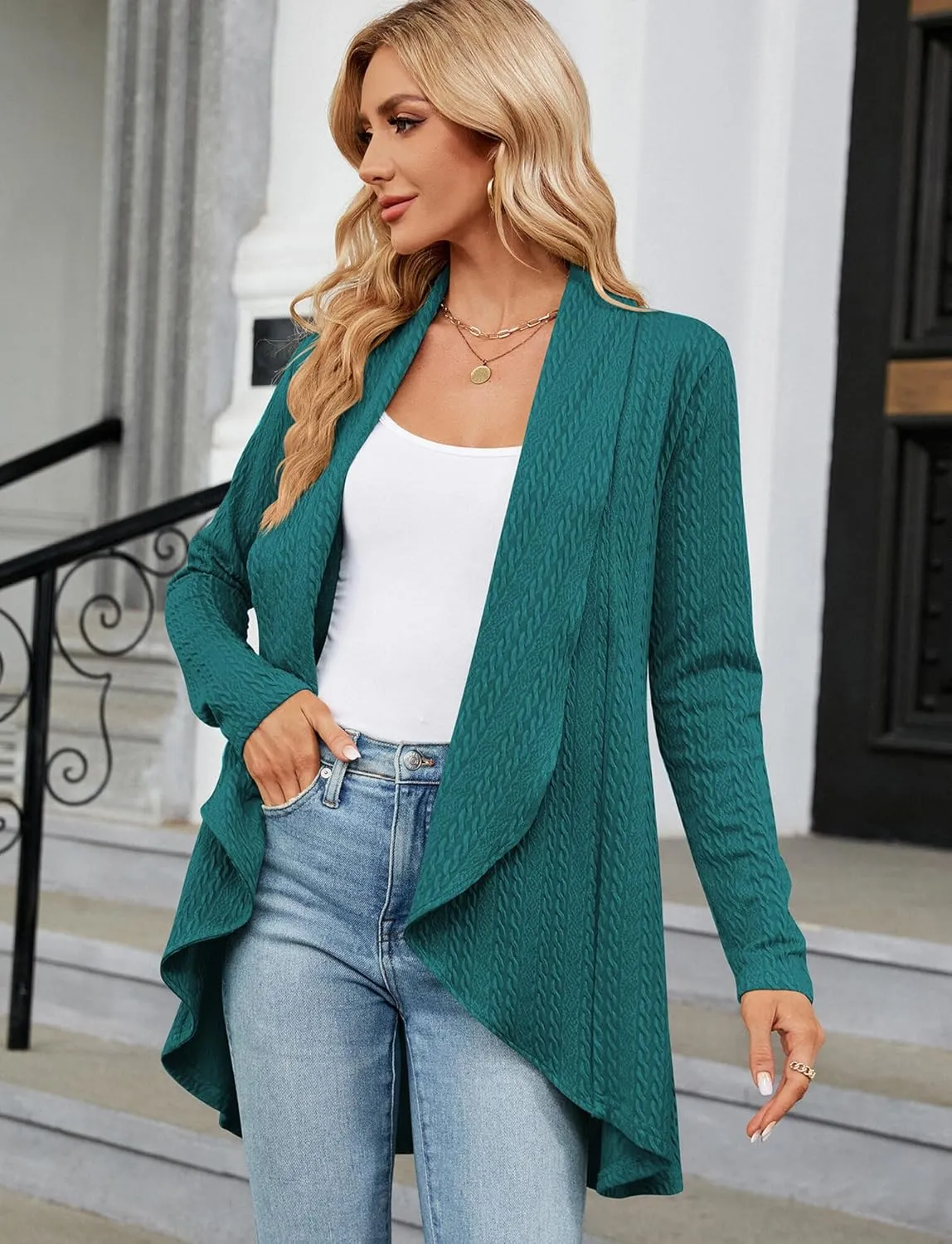 Women's Casual Lightweight Open Front Cardigans Soft Long Sleeve Cardigan Knit Outwear(S-2XL)