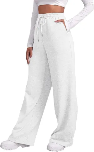 Womens Fleece Lined Sweatpants Baggy Wide Straight Leg Joggers Pants Drawstring High Waisted Workout Yoga Pants with Pockets