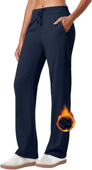 Womens Fleece Lined Sweatpants Straight Leg Sweat Pants Casual Yoga Lounge Pants Workout Running Yoga Pants Pockets