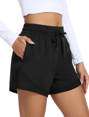 Women's High Wasit Athletic Shorts 2 in 1 Running Shorts for Workout Gym with Zipper Pockets