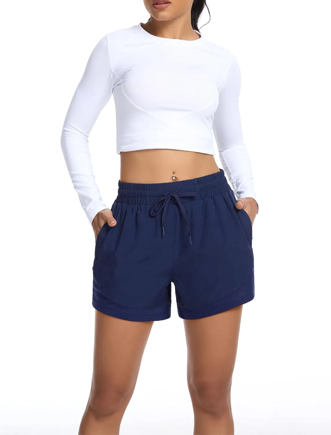Women's High Wasit Athletic Shorts 2 in 1 Running Shorts for Workout Gym with Zipper Pockets