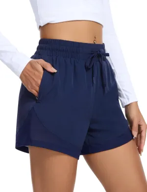 Women's High Wasit Athletic Shorts 2 in 1 Running Shorts for Workout Gym with Zipper Pockets