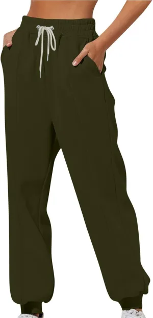 Womens Joggers with Pockets Fleece Baggy Sweatpants High Waisted Lounge Ankle Athletic Tapered Pull On Jogger Pants