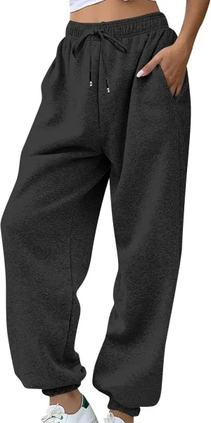 Womens Joggers with Pockets Fleece Baggy Sweatpants High Waisted Lounge Workout Ankle Athletic Pull On Jogger Pants