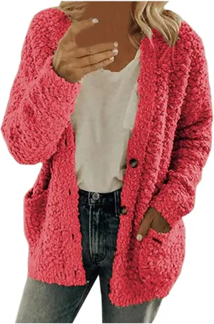 Women's Lightweight Open Front Cardigan Sweaters Fashion Casual Plus Size Button Down Cable Knit Chunky Pockets Coats