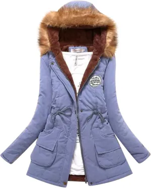 Womens Long Puffer Coat Jackets Fleece Lined Coats Ladies Padded Thermal Overcoat with Faux Hooded Hooded Parka