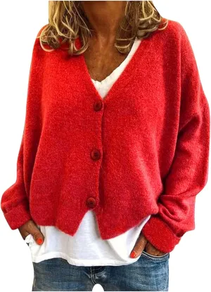 Women's Long Sleeve V-Neck Cardigans Soft Open Front Sweater Comfortable Loose Button Casual Fall Clothes