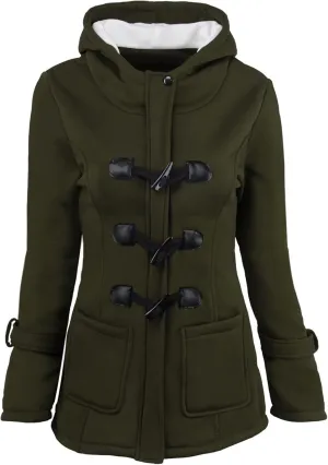 Womens Long Winter Coat Horn Button Thicken Coat with Hooded Winter Warm Jacket Solid Winter Womens Puffer Jacket