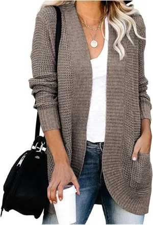 Womens Loose Open Front Cardigan Lightweight Long Sleeve Knit Sweaters Oversized Soft Sweatshirt
