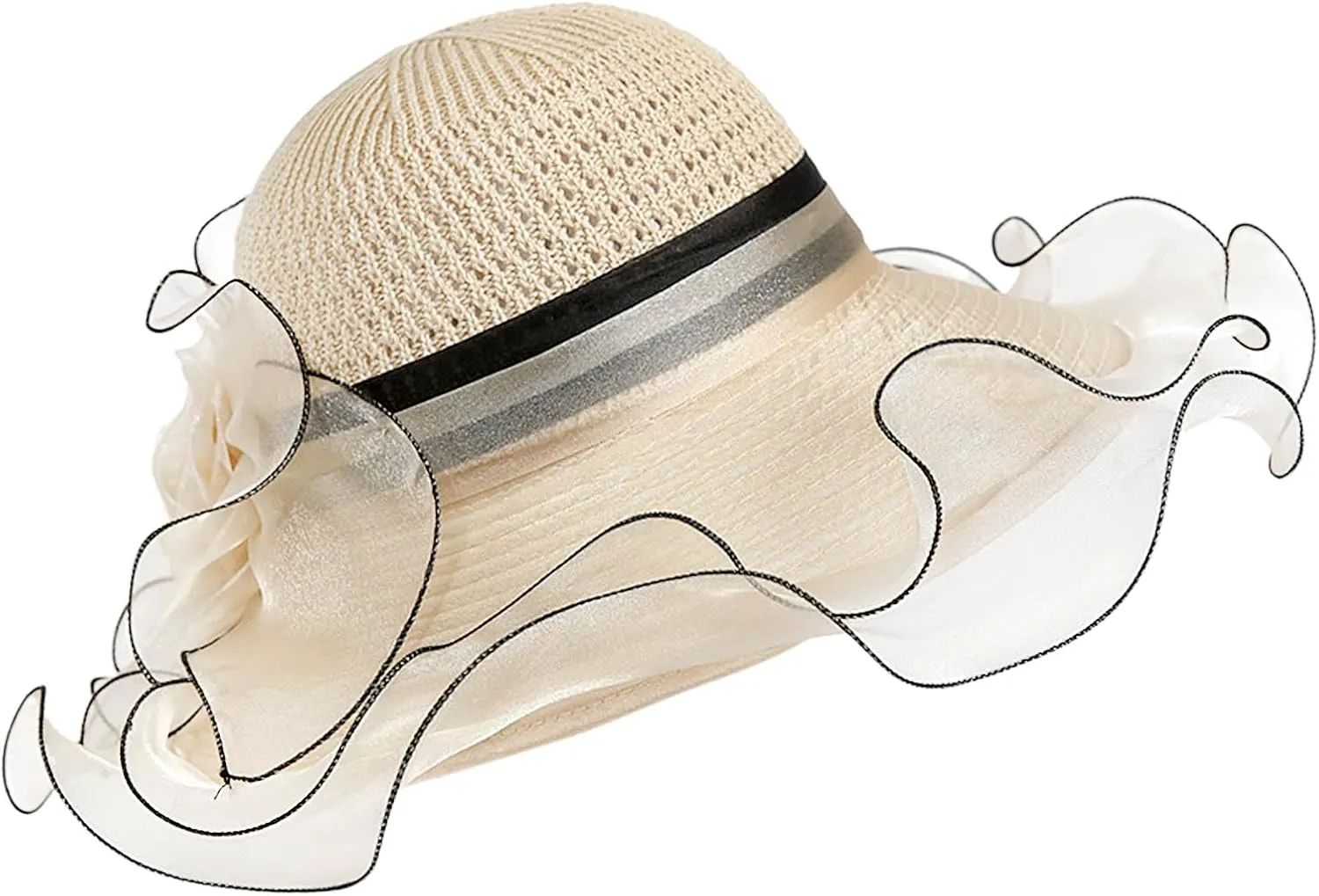 Women's Organza Fascinator Hat Bridal Wedding Flower Church Hat Cocktail Tea Party Wide Brim Summer Sun Cap