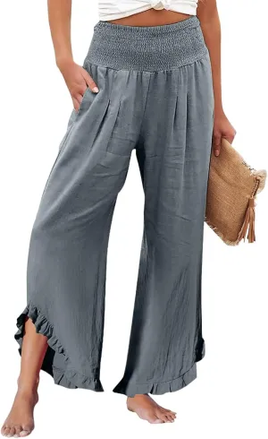 Women's Pants Fashion High Waist Slacks Straight Fit Formal Pants Wide Leg Casual Trousers with Pockets