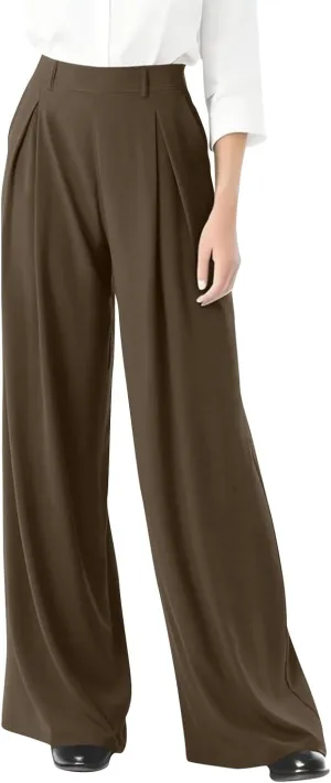Women's Pants Formal Straight Slacks High Waist Loose Casual Pants Wide Leg Fashion Trousers with Pockets