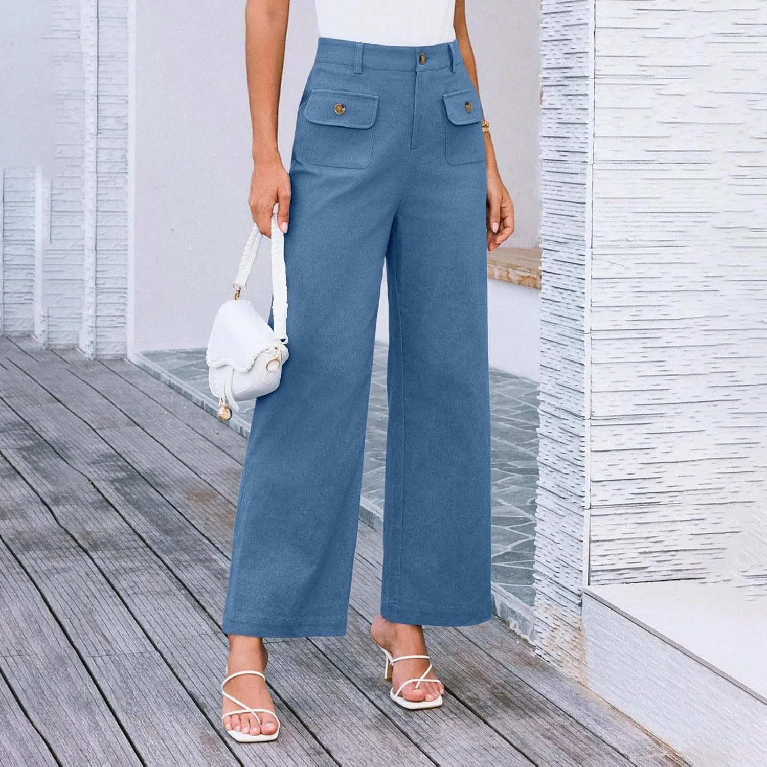 Womens Pants Formal Wide Leg Trousers High Waist Fit Casual Slacks Straight Fashion Pants with Pockets