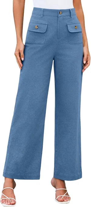 Womens Pants Formal Wide Leg Trousers High Waist Fit Casual Slacks Straight Fashion Pants with Pockets