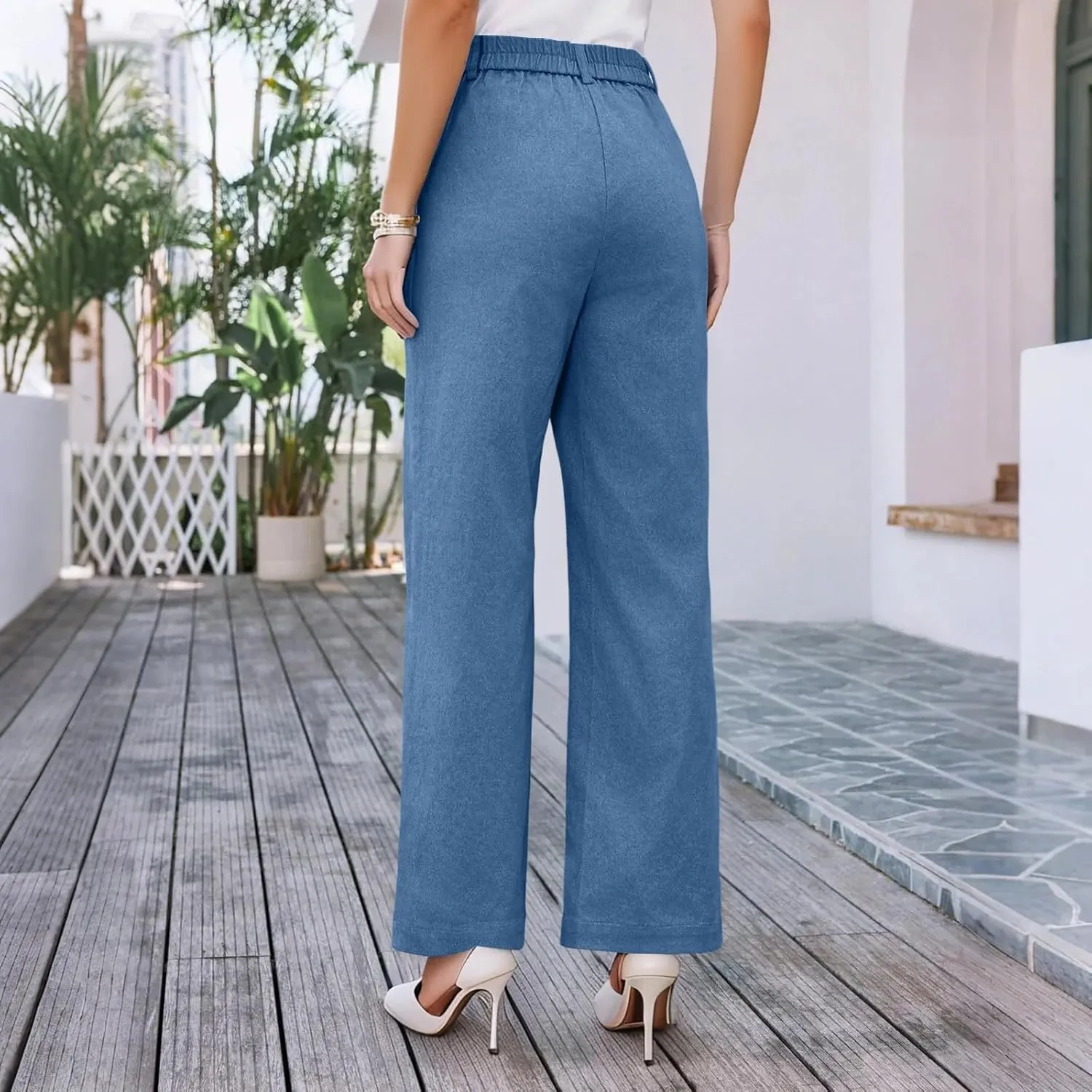Womens Pants Formal Wide Leg Trousers High Waist Fit Casual Slacks Straight Fashion Pants with Pockets