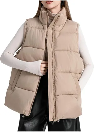 Women's Puffer Vest Sleeveless Lightweight Bomber Jacket Packable Sherpa Down Coat Warm Quilted Vest with Pocket