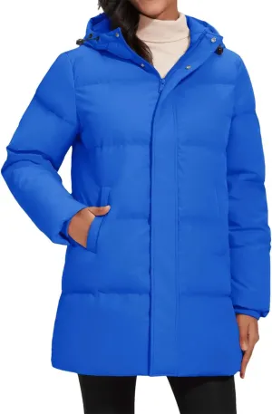 Womens Quilted Down Jackets Padded Puffer Zipper Warm Hooded Coats
