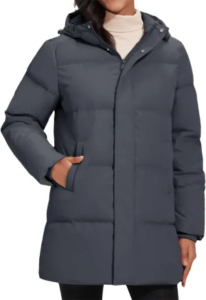 Womens Quilted Down Jackets Padded Puffer Zipper Warm Hooded Coats