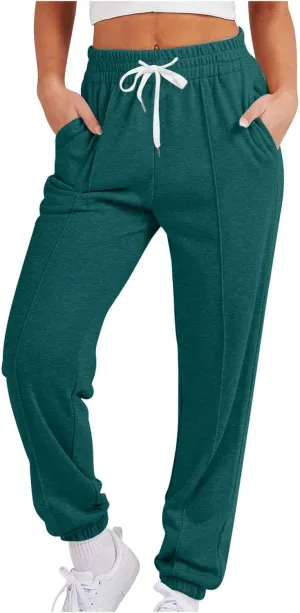 Women's Sweatpants Drawstring Cinch Bottom Yoga Joggers Lightweight Fleece Joggers Casual Cute Sweatpants with Pockets