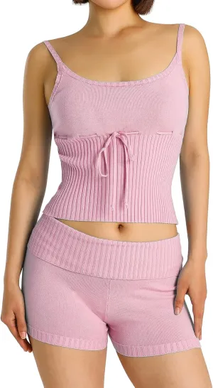 Womens Sweetness Cami Set Cute Tank Top Summer Shorts Set Lingerie Nightwear Sexy Pajamas Lounge Sets