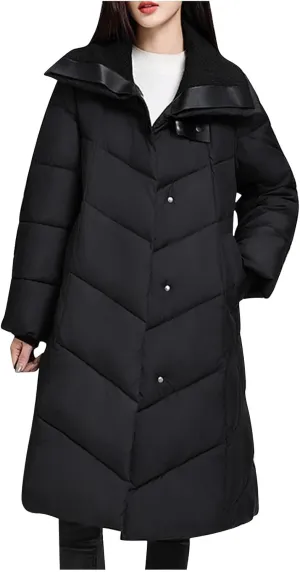 Women's Thickened Down Jackets Warm Quilted Jackets Winter Stand Collar Puffer Coats Padded Button Down Parka Jacket