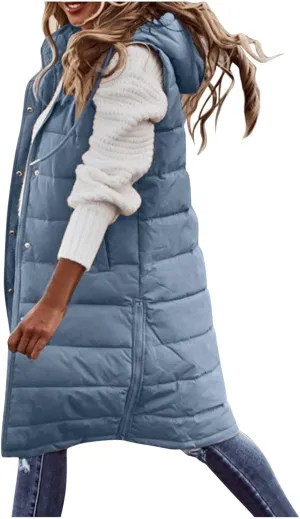 Womens Vests Outerwear Jacket Hooded Windproof Winter Coat with Recycled Insulation Down Jacket Coats with Pockets