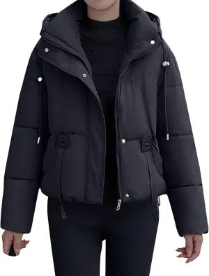 Women’s Winter Baggy Zip Puffer Jackets Short Down Jacket Stand Collar Zip Puffer Jacket Short Padded Down Coats