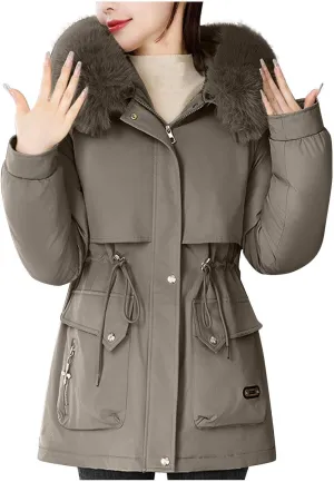 Women's Winter Windproof Coats Thicken Parka Jacket Military Anorak Heavyweight Down Puffer Jacket With Fur Faux Hood