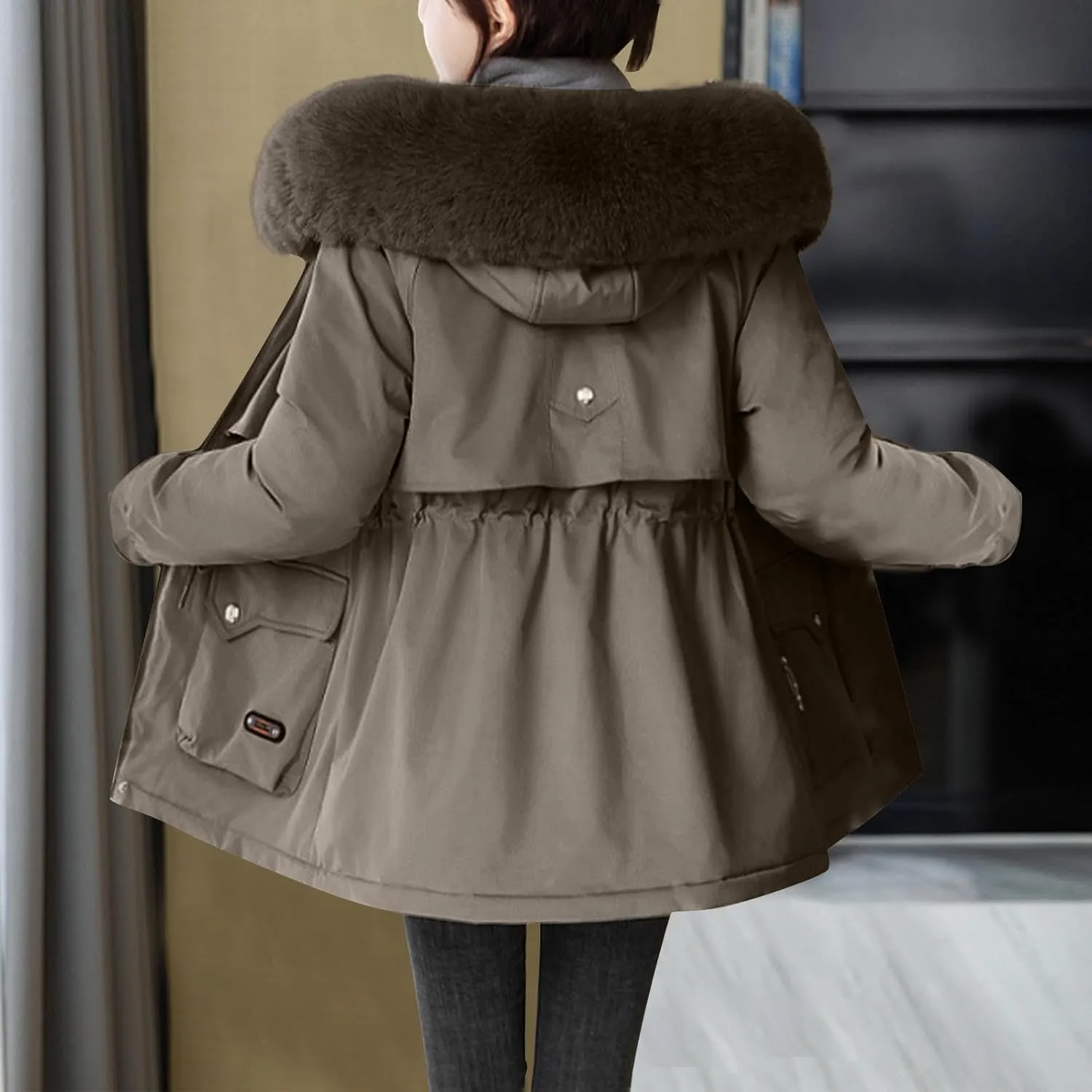 Women's Winter Windproof Coats Thicken Parka Jacket Military Anorak Heavyweight Down Puffer Jacket With Fur Faux Hood