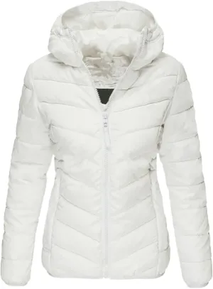 Women's Zipper Quilted Jacket Hooded Slim Fit Short Puffer Down Warm Ultra Lightweight Winter Padded Jacket with Pocket
