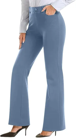 Work Pants Women Business Casual Dress Pants Trousers Bootcut Pants with Pockets Ladies High Waisted Office Pants